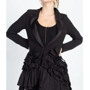 INC International Concepts Black Ruffled Blazer